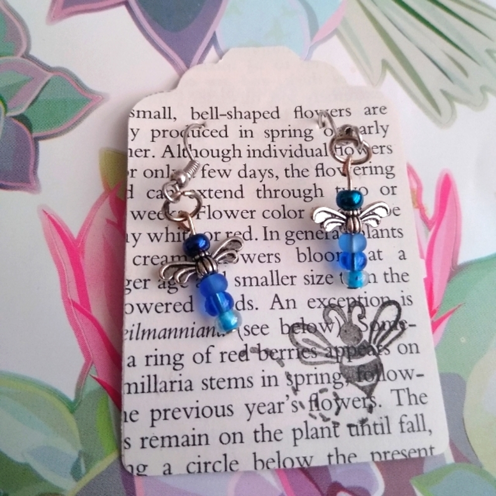 BLUE BEADED DRAGONFLY EARRINGS 💙💠